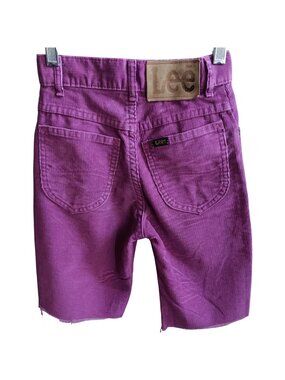 Vintage Shorts Girls 10 21" Lee Purple Magenta Corduroy Frayed Hem Cutoff 1980's